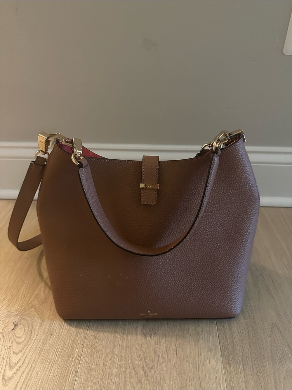 kate spade Brown Pebbled Leather Shoulder Hobo with Gold Hardware